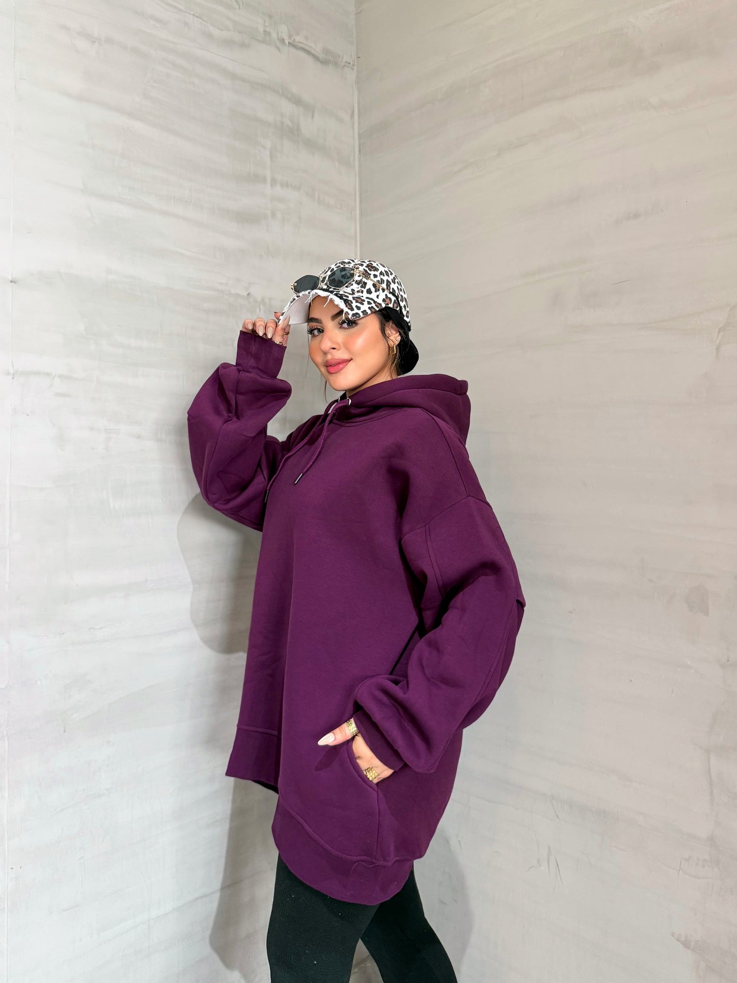 Oversized Plain Hoodie - Dark Mauve