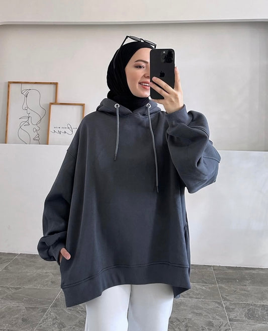 Oversized Plain Hoodie - Gray