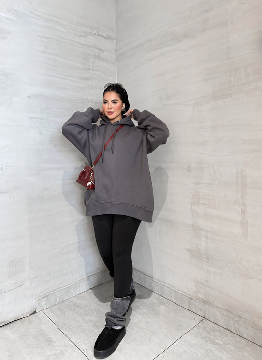 Oversized Plain Hoodie - Gray