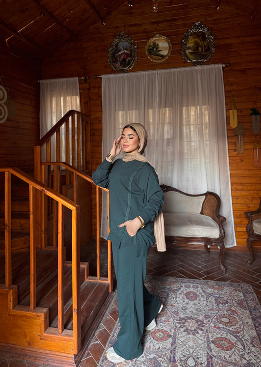 Trendy Women’s Summer Cotton Suit - Olive Green
