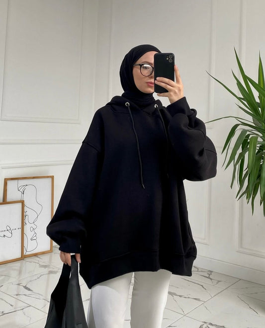 Oversized Plain Hoodie - Black